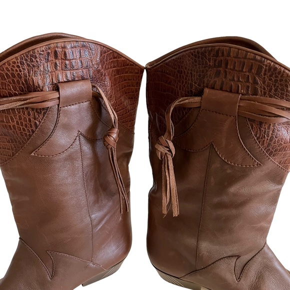 Salamander Brown Leather Western Style  Boots with Fringe Detail 6.5 NEW - Picture 7 of 14